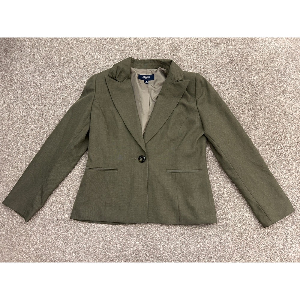 Jones Wear Suit Blazer Womens 10 Olive Green Excellent Single Button Office